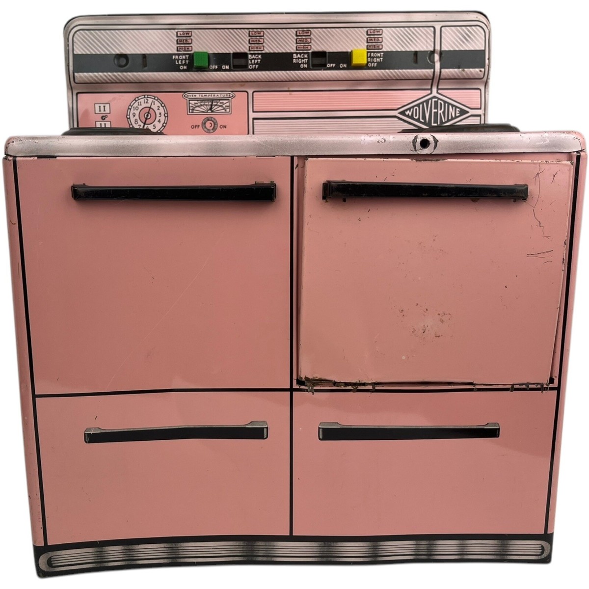Vintage 1950s Wolverine Pink Metal Tin Litho Stove Oven Kitchen