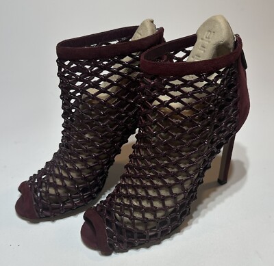 Gucci Caged Burgandy Leather Stiletto Bootie Sz. 37.5 Excellent Condition