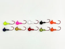 11 pk 3/32 oz Painted Round Head Crappie Fishing Jigs Red Aberdeen Hooks