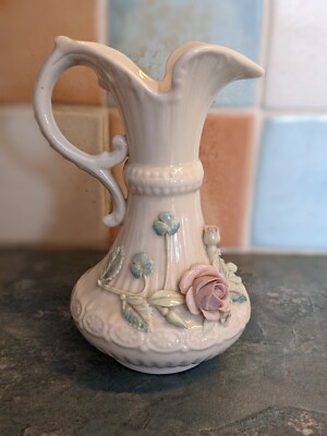 Vintage Belleek Porzellan Aberdeen kleiner Krug Vase mit Blumendekor