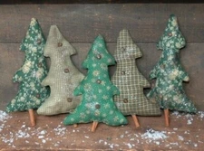 Sewing PATTERN Primitive Christmas Trees 8" Ornies Bowl Fillers Tucks Ornaments