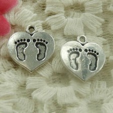 Free Ship 67 pcs Antique silver footprint heart charms 15x14mm H-4777