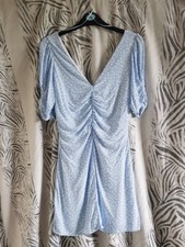 Zara Light Blue Dress Polka Dot Floaty Summer Tea Dress Short Sleeve Size Medium