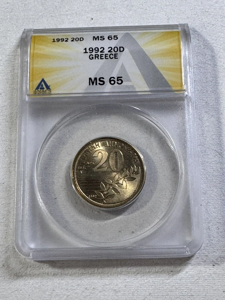 1992 Greece 20 Drachmes Graded MS 65 by ANACS - Image 4 of 4