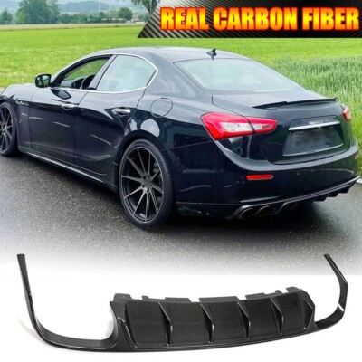 REAL CARBON Rear Bumper Lip Diffuser Spoiler For Maserati Ghibli Sedan 2014-17