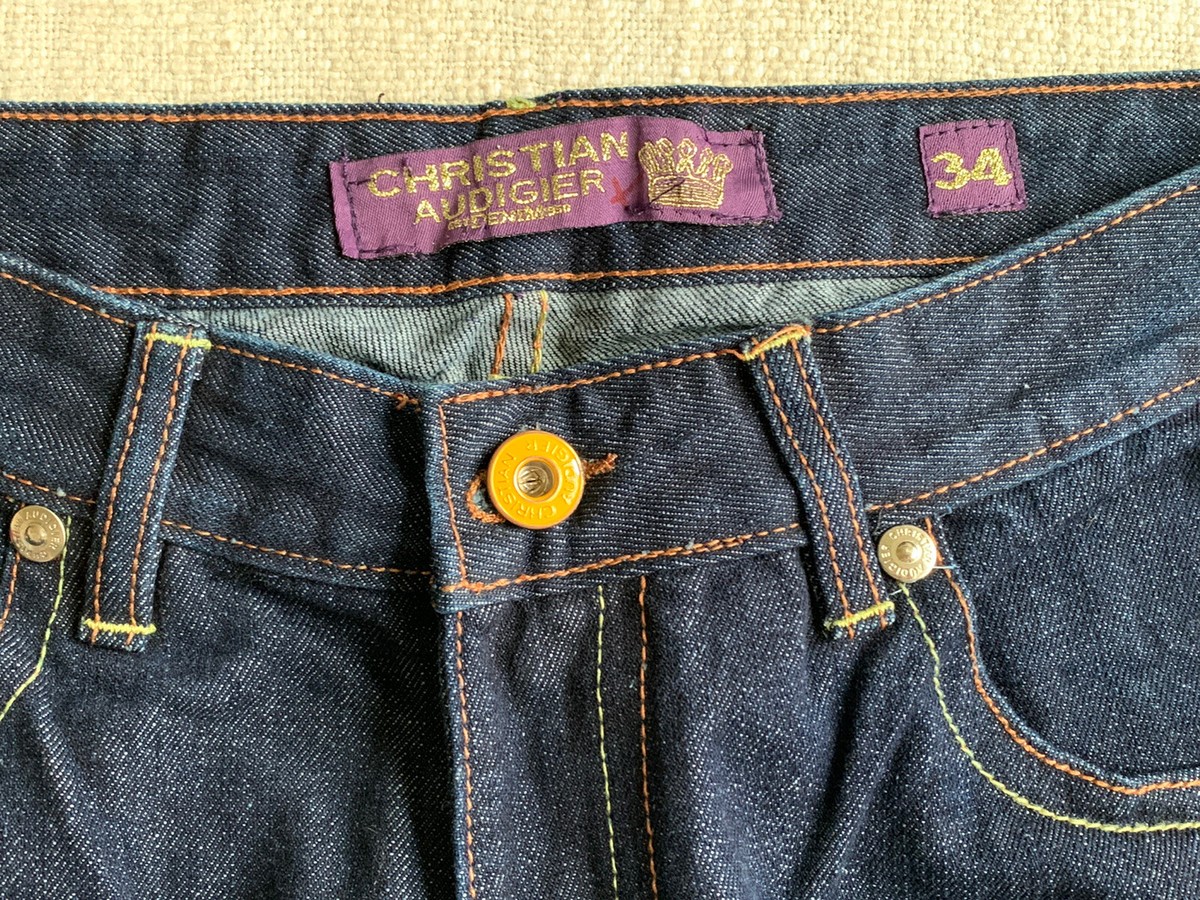 NEW Christian Audigier Men Sz 34 Dark Blue Denim Jeans