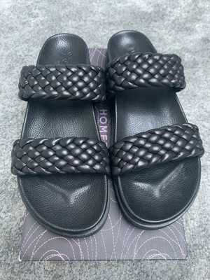 Homers Womens Double Braided Strap Trenza Slide Sandals Black Leather Size UK7
