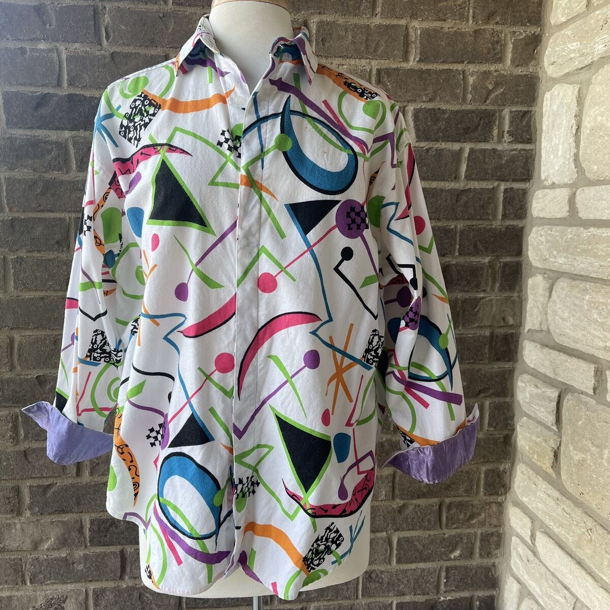 Vintage 80s Esprit Sport Button Shirt Abstract Bright Vintage 80s Esprit Sport Button Shirt Abstract Bright