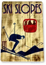 TIN SIGN Ski Slopes Skiing Resort Lodge Rescue Lift Metal Sign Decor B309 