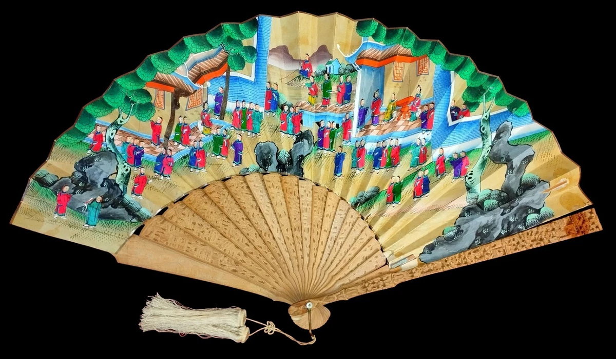 多色木质初级中国古董风扇| eBay