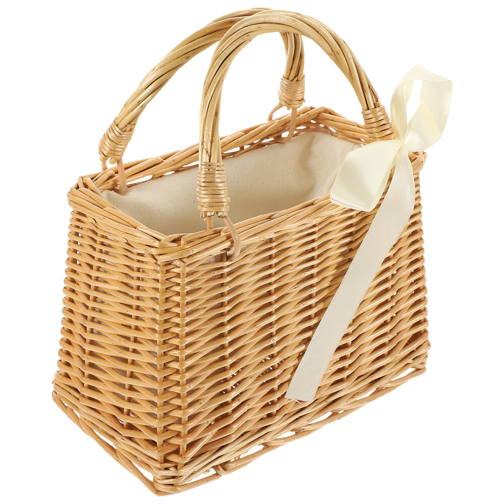 Small Handle Basket Purse for Women Wallets Woven Flower Travel