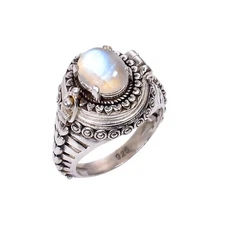 Natural Moonstone Gemstone Handmade Poison Ring 925 Silver Moonstone Poison Ring
