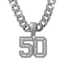 50 Cent Cubic Zirconia Pendant 15mm 18" Iced Cuban Chain Hip Hop Rapper Necklace