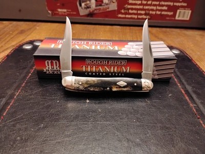 Rough Rider Folding Knife 2.5''Titanium Bonded Stainless Steel Blades Bone Handle