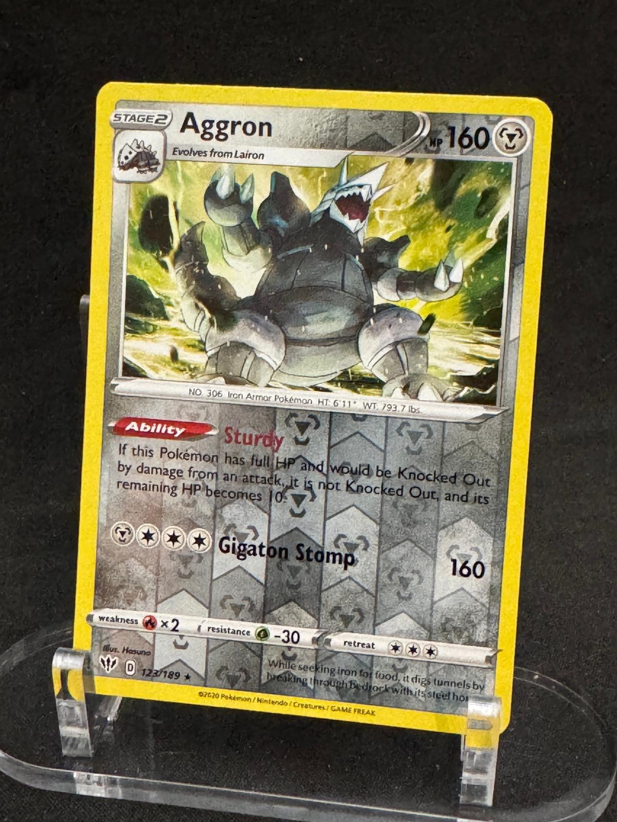 Aggron 123/189 Holo Rare Darkness Ablaze Pokemon Reverse Holo Near Mint