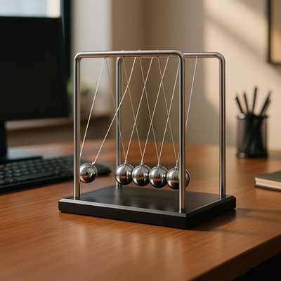 Large Newtons Cradle Balance Pendulum 5 Balls, Wooden Base Newton'S Cradle, Desk