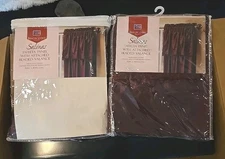 Vtg.Taffeta Curtain Pair Panel With Attached Valance And Beaded Fringe Burgundy 