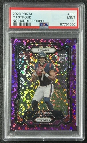 C.J. STROUD PSA 9 2023 PANINI PRIZM #339 NO HUDDLE PURPLE RC 22/35 TEXANS