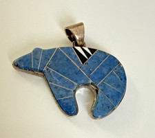 Sterling Fetish Bear Pendent Lapis Lazuli Inlay Pueblo Monument Valley