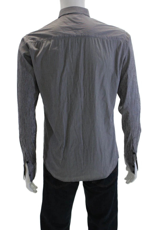 Camisa IRO Para Hombres Manga Larga Botón Delantero Cuello Rayas Negra Blanca Talla Pequeña Foto 3 de 4