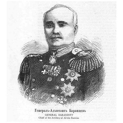 General Baranzow - Chef der Artillerie für ganz Russland - antiker Druck 1877