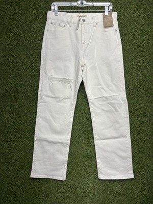 Madewell Jeans Womens 29 P 90s Straight High Rise Distressed White Denim Petite