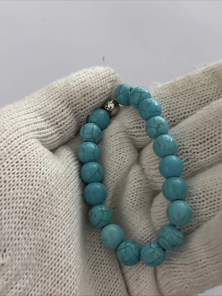 Chrome Hearts Turquoise Beads Bracelet With CH Charm Turquoise Earth Stones - Image 3 of 4