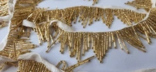Luxury Gold Beaded Fringe Trim – Couture Embellishment 2yd 7in x 1.75in