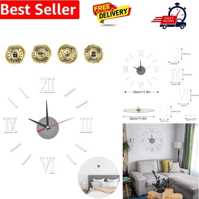 Jiayaus 3D DIY Frameless Wall Clock, Large Modern Roman Numerals Mirror Stick... - Image 1 of 4