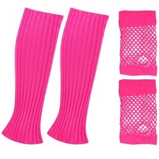2 Pairs Neon Leg Warmers and Fishnet Gloves 80s Neon Costume Accessories for