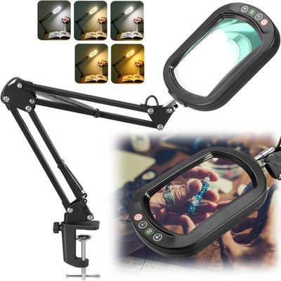 10X Magnifying Glass with Light, Rectangle Real Glass, 5 Color Modes Stepless Di