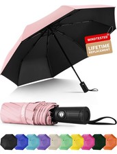 Seniny Windproof Travel Umbrella, Automatic Umbrellas 38 inches, Coral Pink