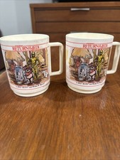 2 Vintage STAR WARS Return of the Jedi 1983 DEKA Plastic Cup Mug Ewoks Leia C3PO