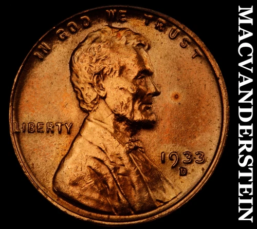 1933-D Lincoln Wheat Cent- Red- Choice Gem Brilliant Unc+++ Luster #J3656