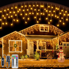 Icicle Lights for Outside, 24FT 216 LED Christmas Lights, Warm White