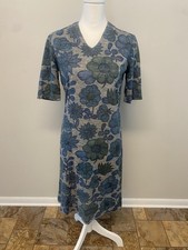 Handmade Women's Blue Floral Print Knee Length Dress