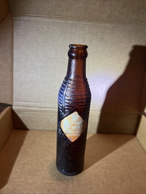Vintage Original 1930s Augusta, GA Orange Crush Brown Ribbed Glass Bottle - 12oz