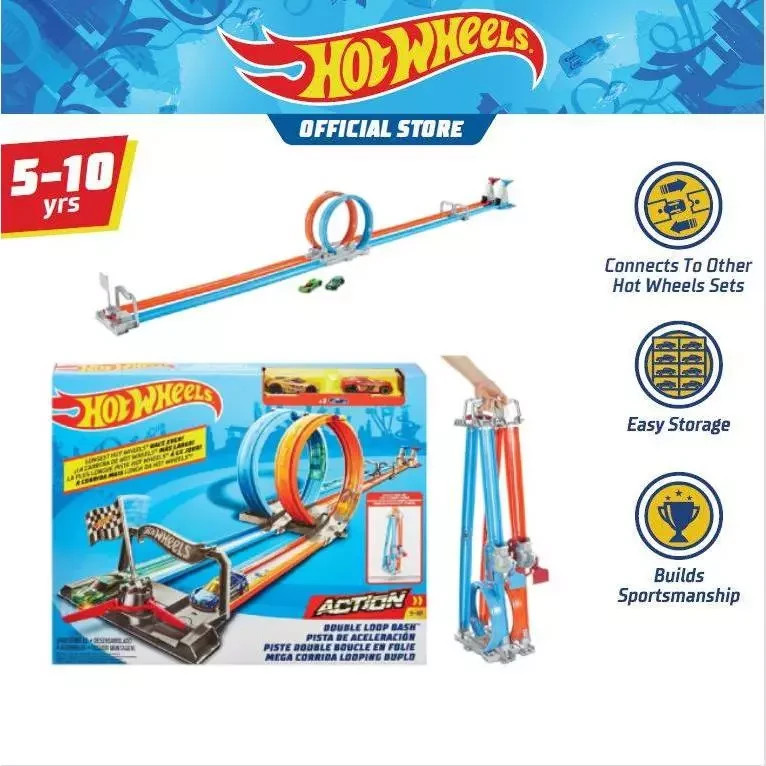 Hot Wheels Double Loop Dash Drag Racing Playset + 2 Vehicles