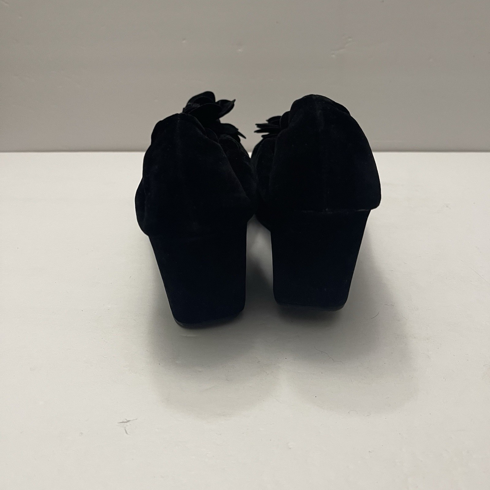 Restricted Black Suede Platform Rosette Slip-ons … - image 4