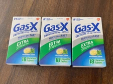 3 Packs Gas-X Extra Strength Chewable Gas Relief with Simethicone 125 mg 8/2026