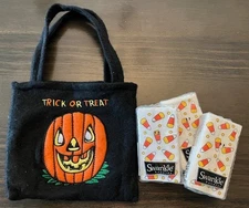 NEW!~Halloween Jack O Lantern Tote w/ 3 Swankie Candy Corn Hankies packs~tissues