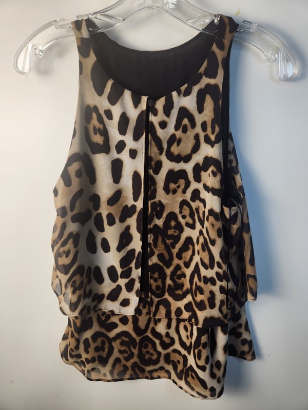 Vince Camuto Tank Top Women's Size S Brown Leopard Print Round Neck Pullover