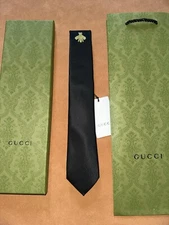 Gucci Bee Queen Tie Solid Black 2.75 The Widest NWT Original Packaging