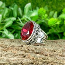 Ruby Silver Ring 925 Sterling Silver Ring Lab Created Gemstone Ring Women's Ring