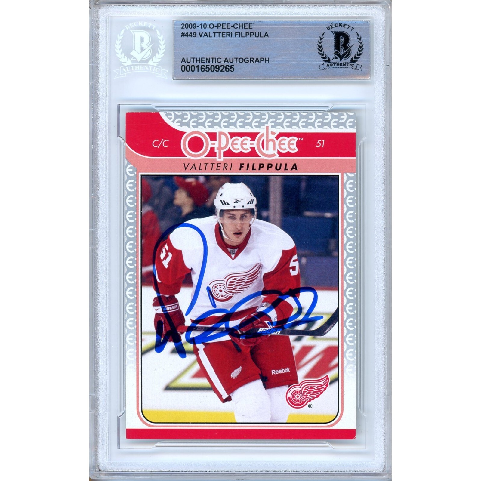 Valtteri Filppula Detroit Red Wings Auto 2009 O-Pee-Chee Signed BAS Auth Slab