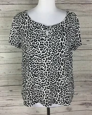 Rafaella Studio Womens Black White Animal Print Keyhole Stretch Knit Top Size XL