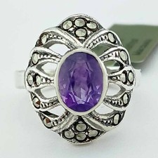 GENUINE 1.65 Cts AMETHYST MARCASITE RING .925 Sterling Silver - NWT