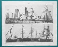 SHIPS Gun Boats Steam Propeller War Cutter Brig - 1844 Superb Print