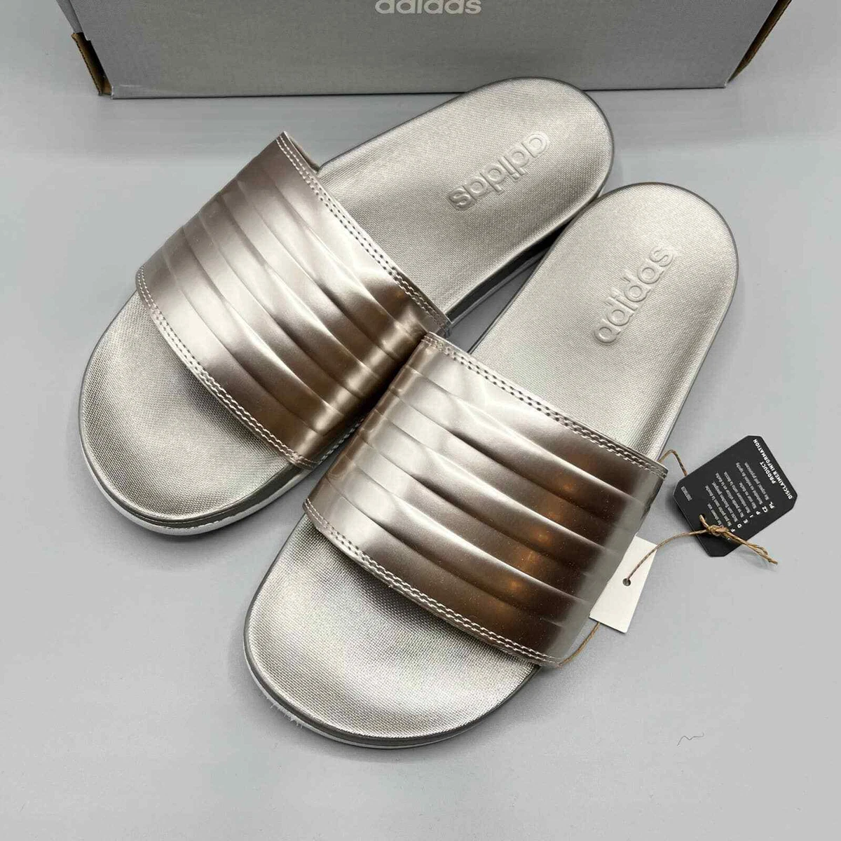 Adidas Men&#039;s Adilette Comfort Silver White Champagne FY7898 Womens | eBay