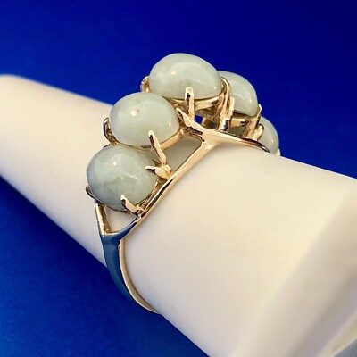 Vintage Designer Sanuk 14K Gelbgold Jade Jadeit Wasserfall Kuppel Ring